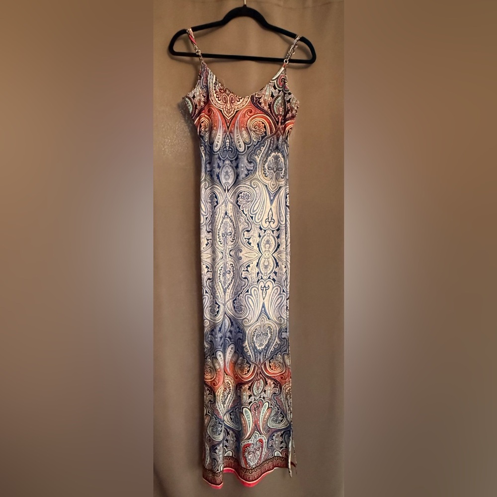 White Mark Blue and Cream Paisley Maxi Dress